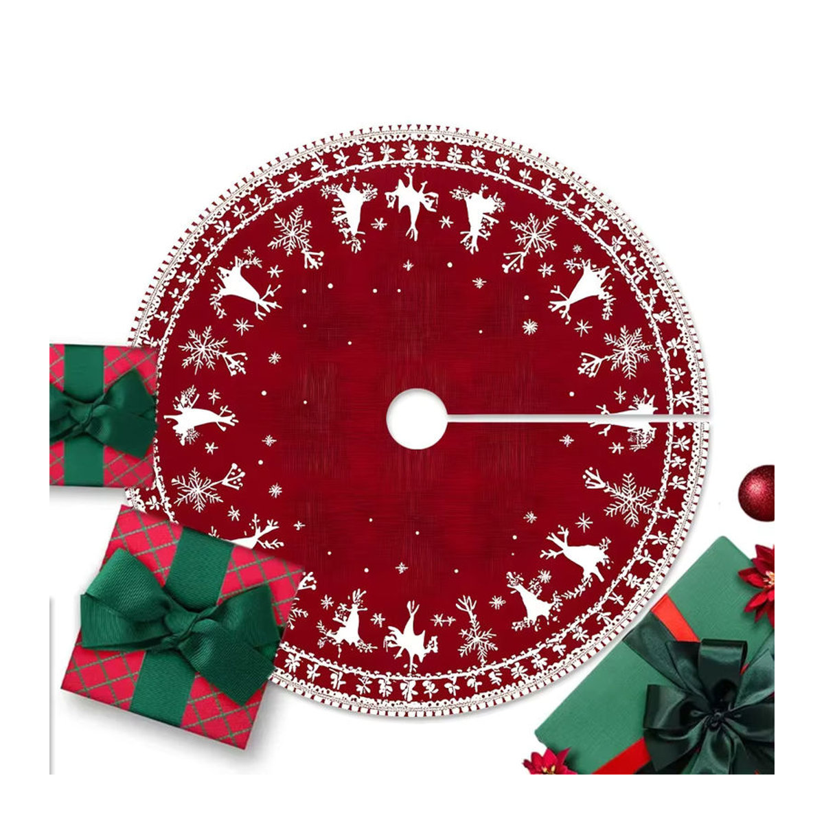 VIKAMA Weihnachtsbaum Rock Pad mit Schneeflocken-Design in Rot für deine Weihnachtsdekoration - Bild 4