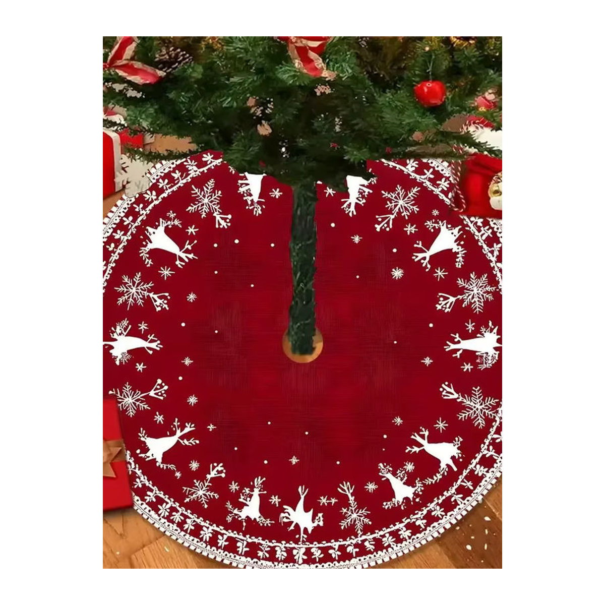 VIKAMA Weihnachtsbaum Rock Pad mit Schneeflocken-Design in Rot für deine Weihnachtsdekoration - Bild 5