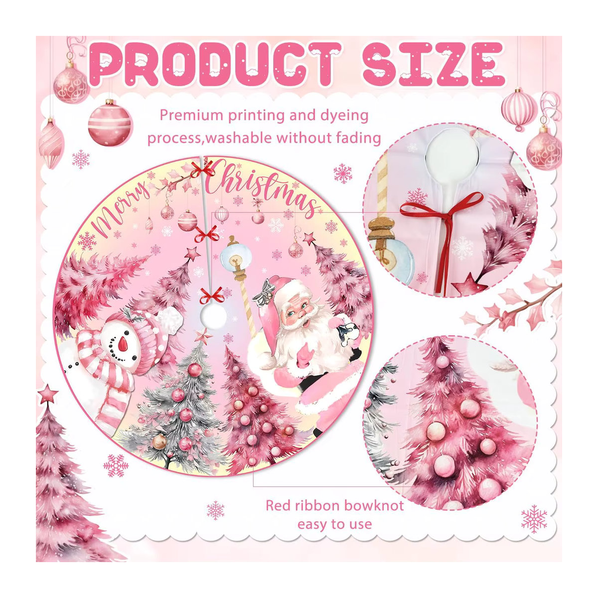 VIKAMA Weihnachtsbaumkleid in Rosa mit Weihnachtsmann und Schneemann als hängende Dekoration für drinnen und draußen - Bild 2