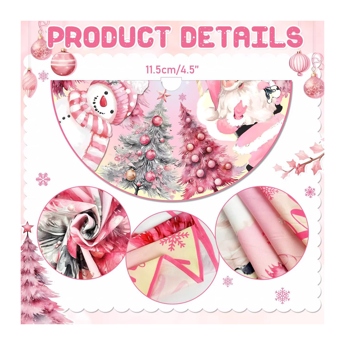 VIKAMA Weihnachtsbaumkleid in Rosa mit Weihnachtsmann und Schneemann als hängende Dekoration für drinnen und draußen - Bild 3
