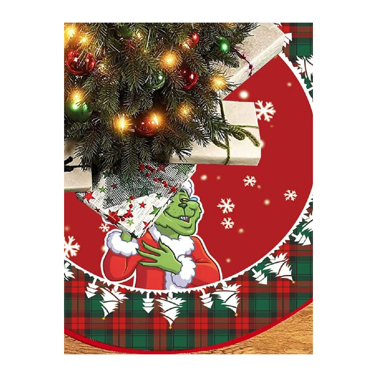 VIKAMA Weihnachtsbaumkleid in Rot mit weihnachtlichem Print als festliche Textil-Dekoration für dein Wohnzimmer - Bild 2
