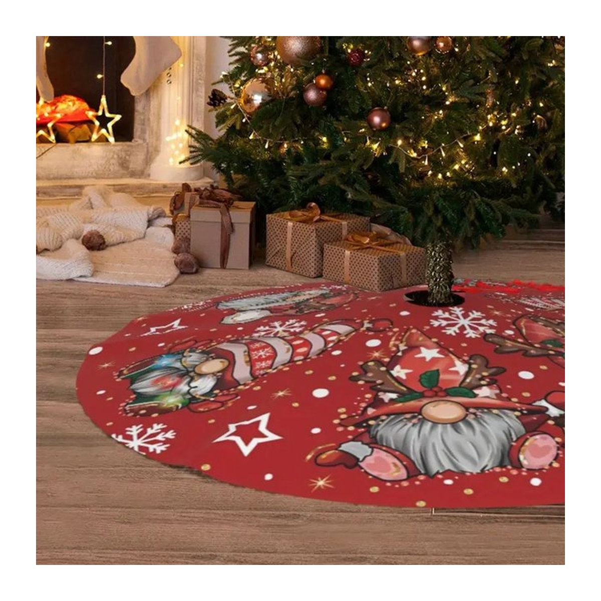 VIKAMA Weihnachtsbaumkleid in Rot mit Weihnachtsmotiv und floralem Design - Bild 1