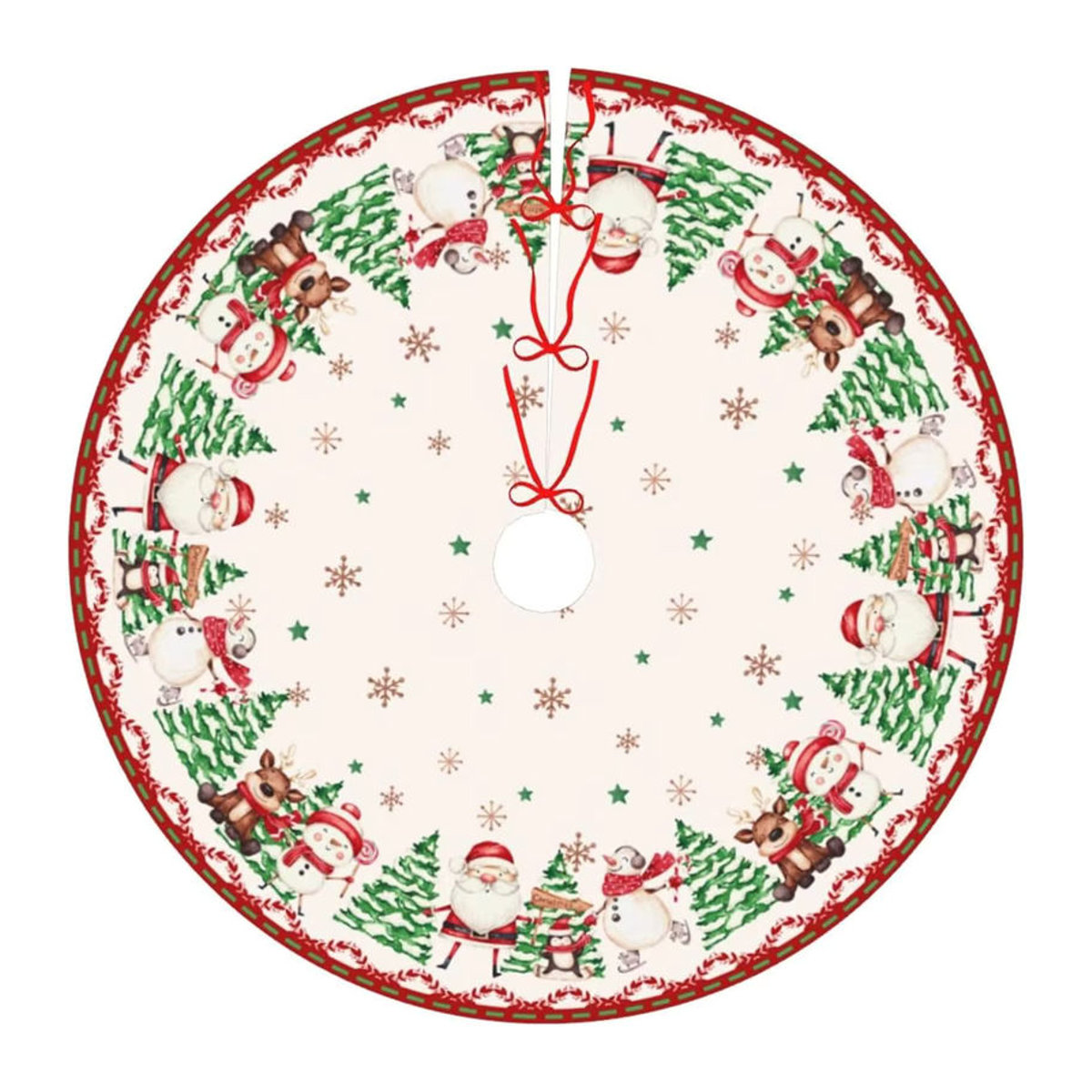 VIKAMA Weihnachtsbaumkleid mit Schneemann- und Rentierprint in Weiß für die Baumbasis - Bild 2