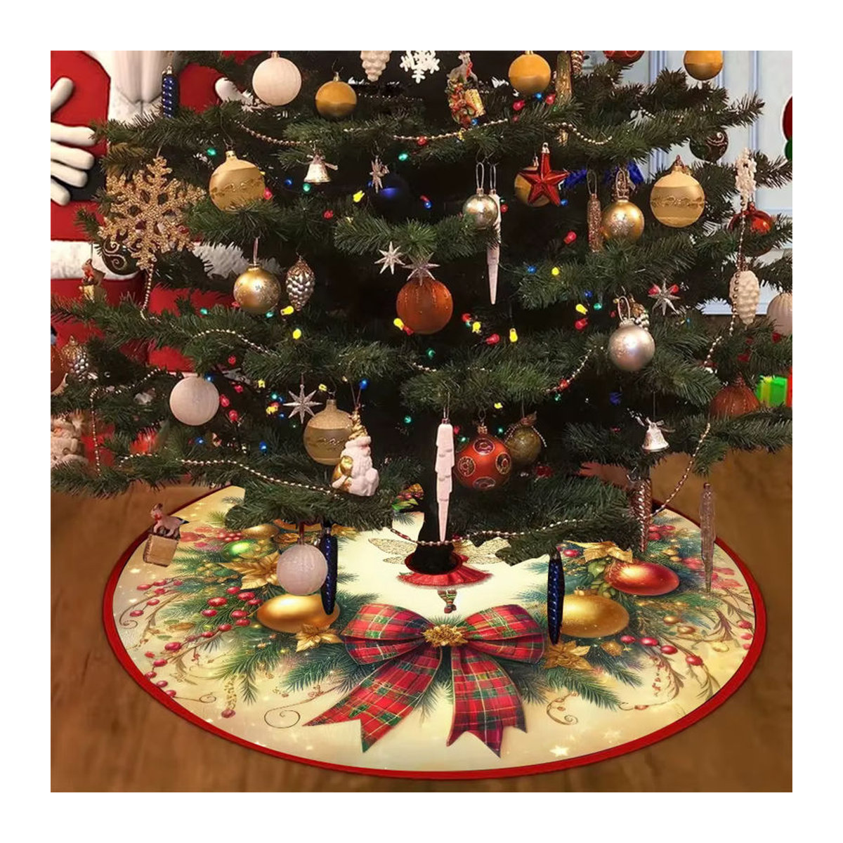 VIKAMA Weihnachtsbaumrock im Vintage Tartan Design, mehrfarbig und rund - Bild 2