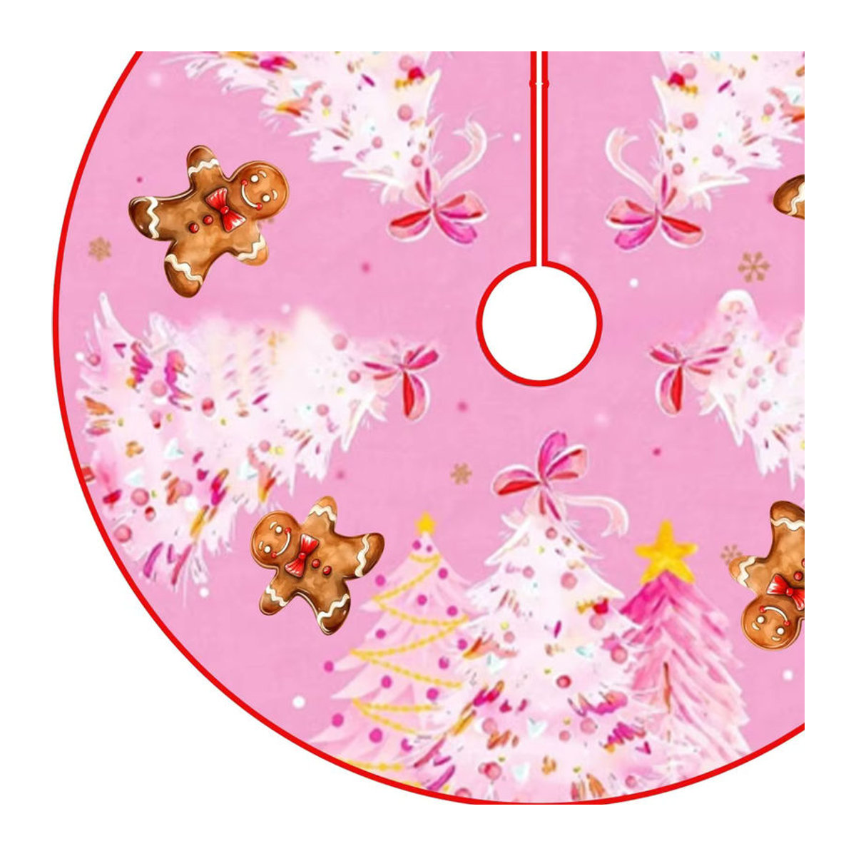 VIKAMA Weihnachtsbaumrock mit Cartoon-Lebkuchenmann-Design in Rosa, waschbare Textil-Dekoration für dein Zuhause - Bild 2