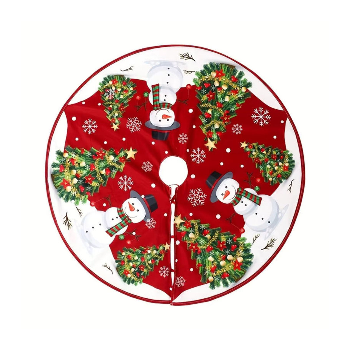 VIKAMA Weihnachtsbaumrock mit rotem Schneemann-Design, waschbare Textil-Baumdekoration für Weihnachten - Bild 7