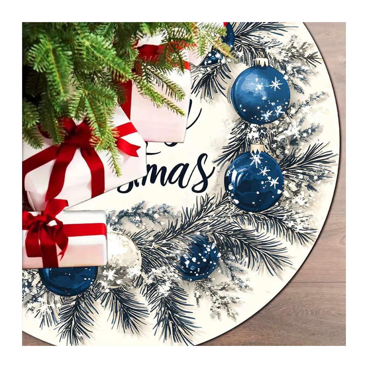 VIKAMA Weihnachtsbaumrock mit Schneeflockendruck in Blau und Weiß - Bild 2
