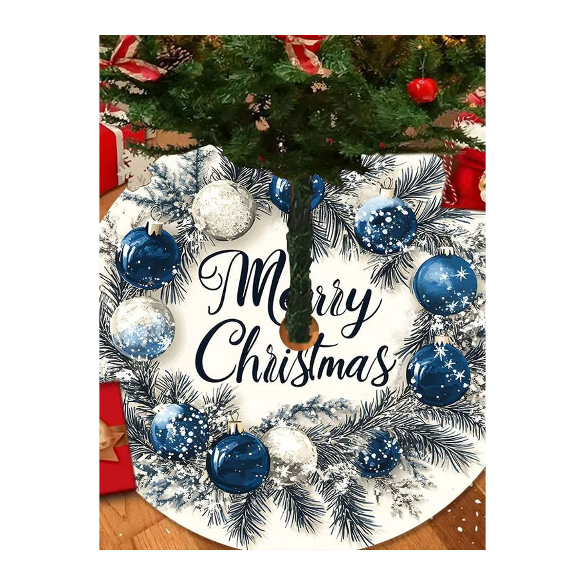 VIKAMA Weihnachtsbaumrock mit Schneeflockendruck in Blau und Weiß - Bild 4