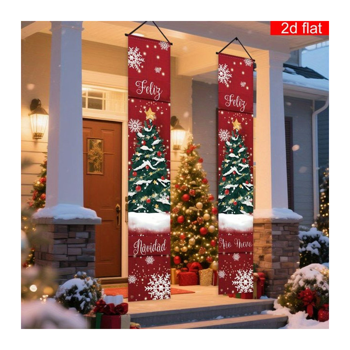 VIKAMA Weihnachtsdekoration 2-teiliges Set aus Textil mit Sternen und Schnur in Rot, hängend für Wände, Veranden und Weihnachtsbäume, B/H: 30 x 180 cm - Bild 1