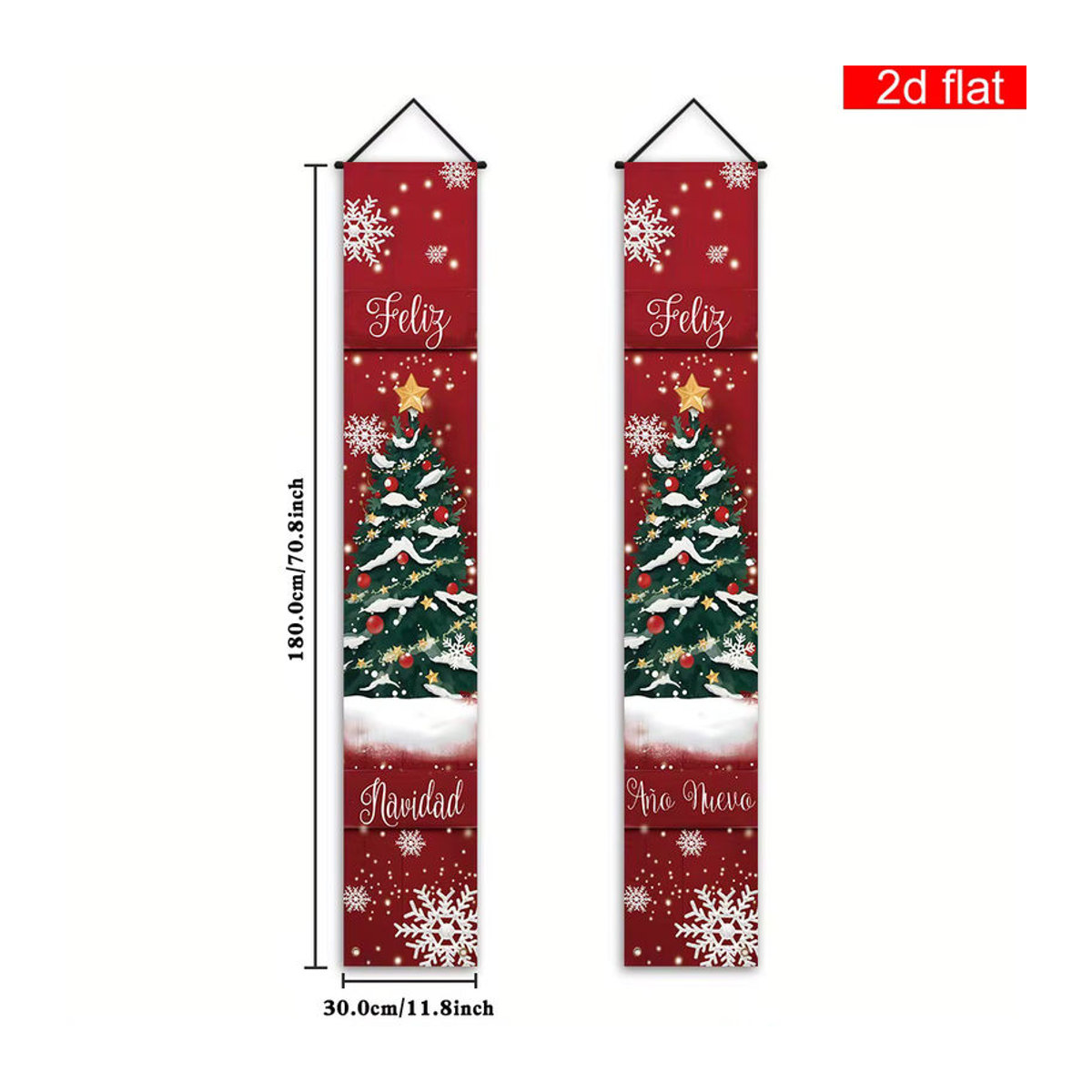 VIKAMA Weihnachtsdekoration 2-teiliges Set aus Textil mit Sternen und Schnur in Rot, hängend für Wände, Veranden und Weihnachtsbäume, B/H: 30 x 180 cm - Bild 2