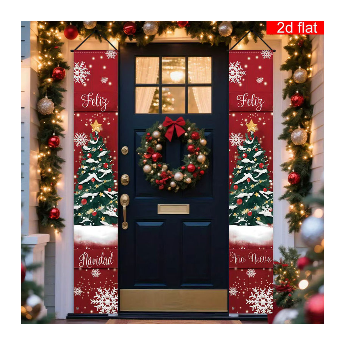 VIKAMA Weihnachtsdekoration 2-teiliges Set aus Textil mit Sternen und Schnur in Rot, hängend für Wände, Veranden und Weihnachtsbäume, B/H: 30 x 180 cm - Bild 4