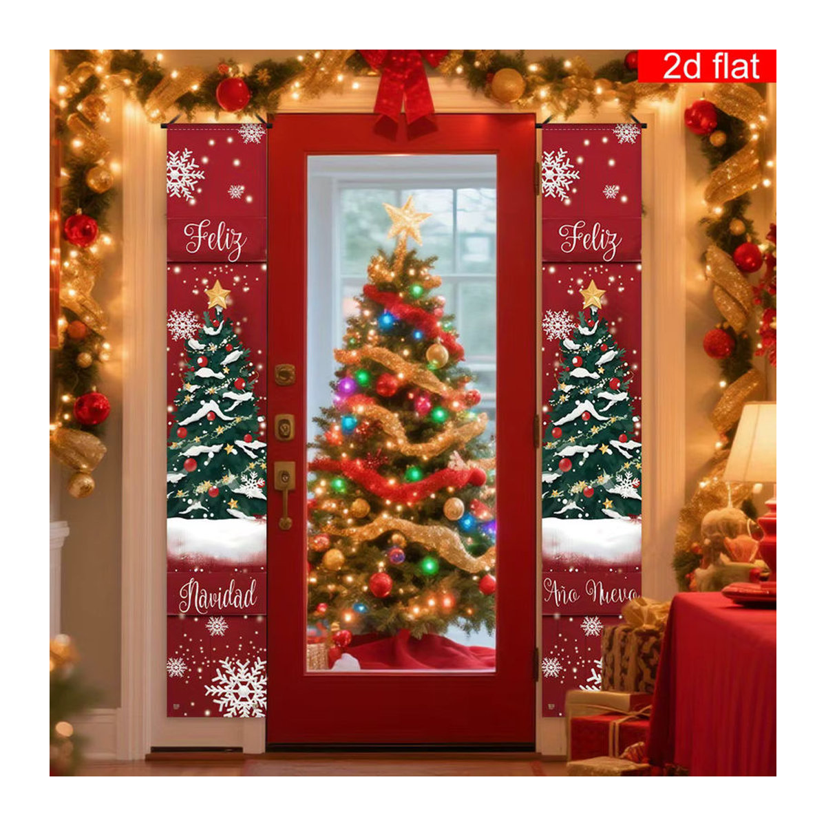 VIKAMA Weihnachtsdekoration 2-teiliges Set aus Textil mit Sternen und Schnur in Rot, hängend für Wände, Veranden und Weihnachtsbäume, B/H: 30 x 180 cm - Bild 5