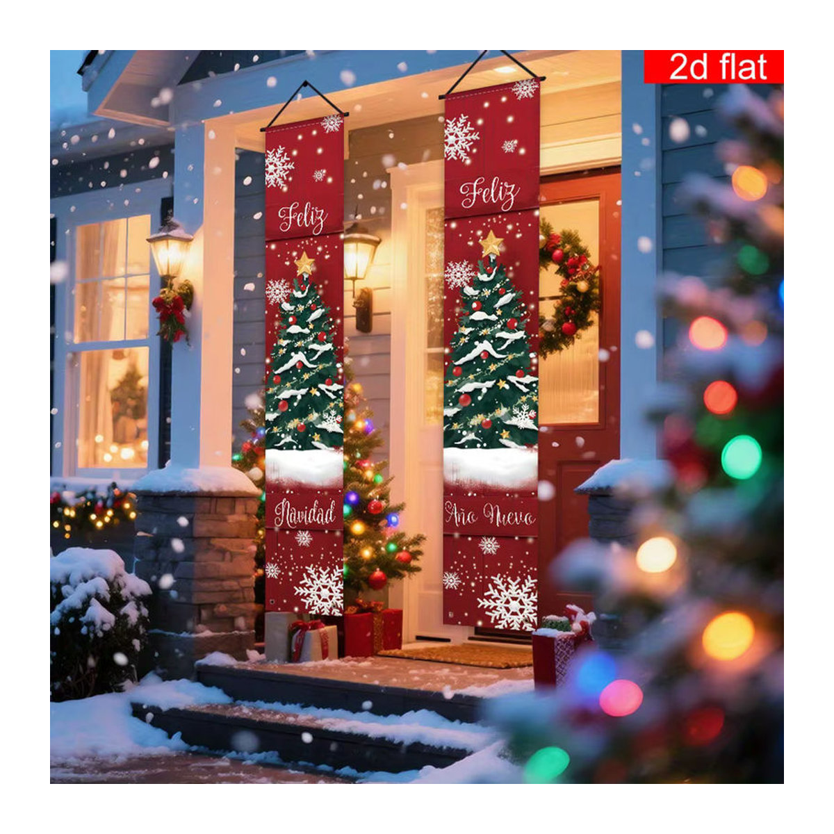 VIKAMA Weihnachtsdekoration 2-teiliges Set aus Textil mit Sternen und Schnur in Rot, hängend für Wände, Veranden und Weihnachtsbäume, B/H: 30 x 180 cm - Bild 6