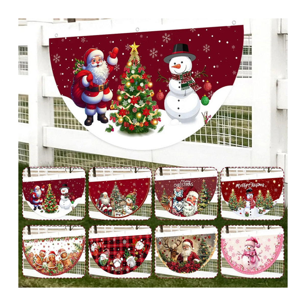 VIKAMA Weihnachtsfächer-Hängeflagge aus Textil, mehrfarbig, geometrisches Design für Weihnachtsdekoration im Freien - Bild 1