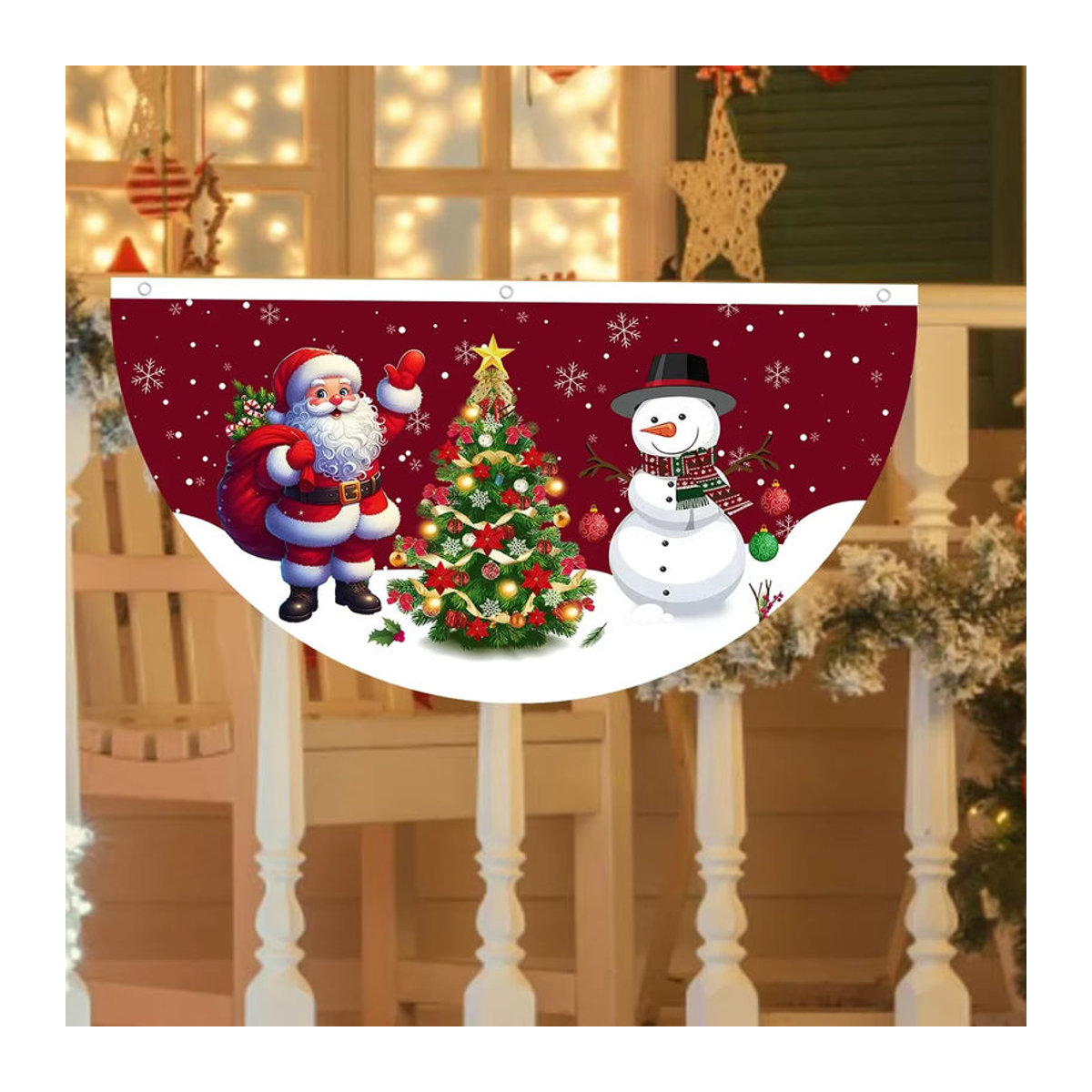VIKAMA Weihnachtsfächer-Hängeflagge aus Textil, mehrfarbig, geometrisches Design für Weihnachtsdekoration im Freien - Bild 2