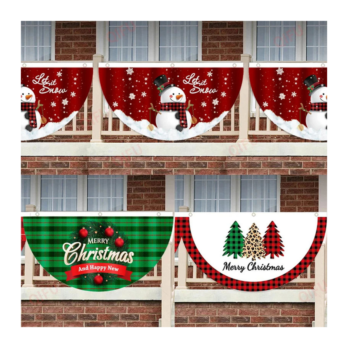 VIKAMA Weihnachtsflagge Frohe Weihnachten Banner in Rot Kariert für Garten und Zuhause - Bild 1
