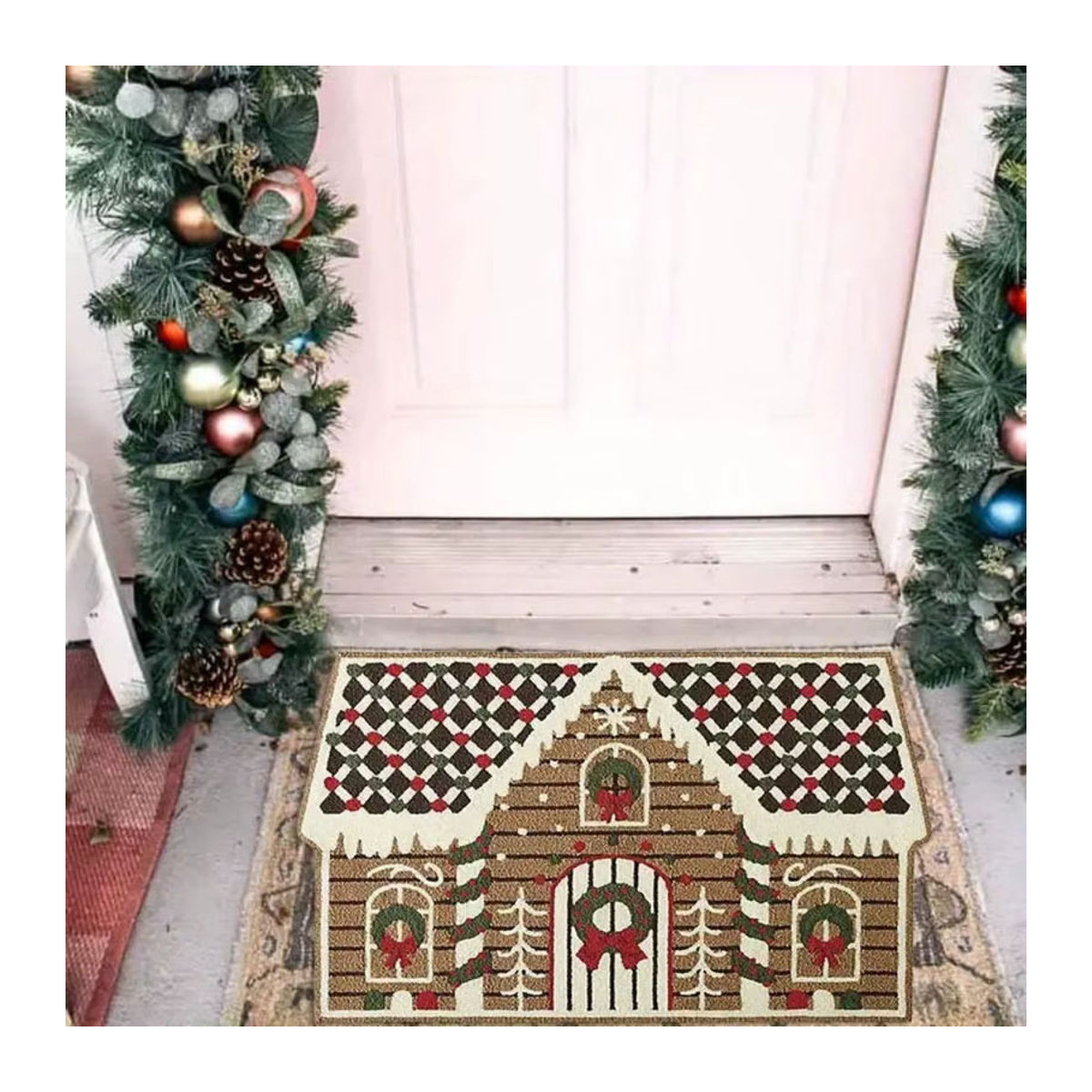 VIKAMA Weihnachtshaus Fußmatte für den Außenbereich und Innenbereich, mehrfarbig, rutschfest - Bild 2