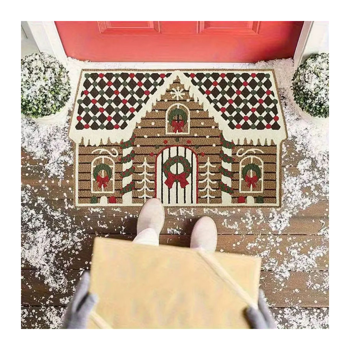 VIKAMA Weihnachtshaus Fußmatte für den Außenbereich und Innenbereich, mehrfarbig, rutschfest - Bild 3