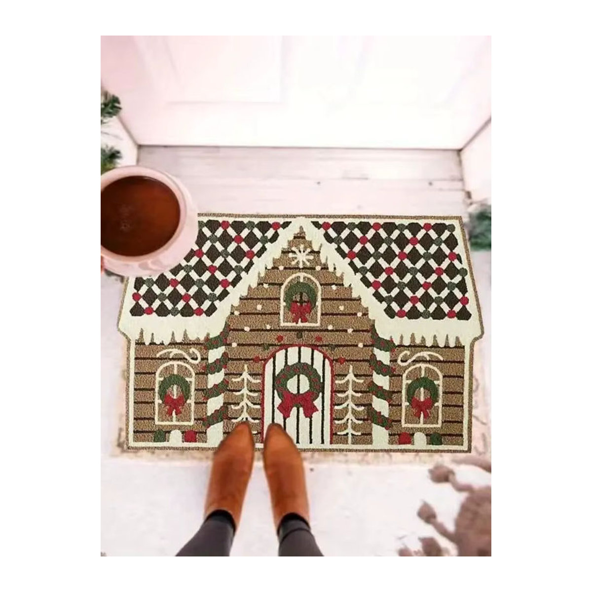 VIKAMA Weihnachtshaus Fußmatte für den Außenbereich und Innenbereich, mehrfarbig, rutschfest - Bild 6
