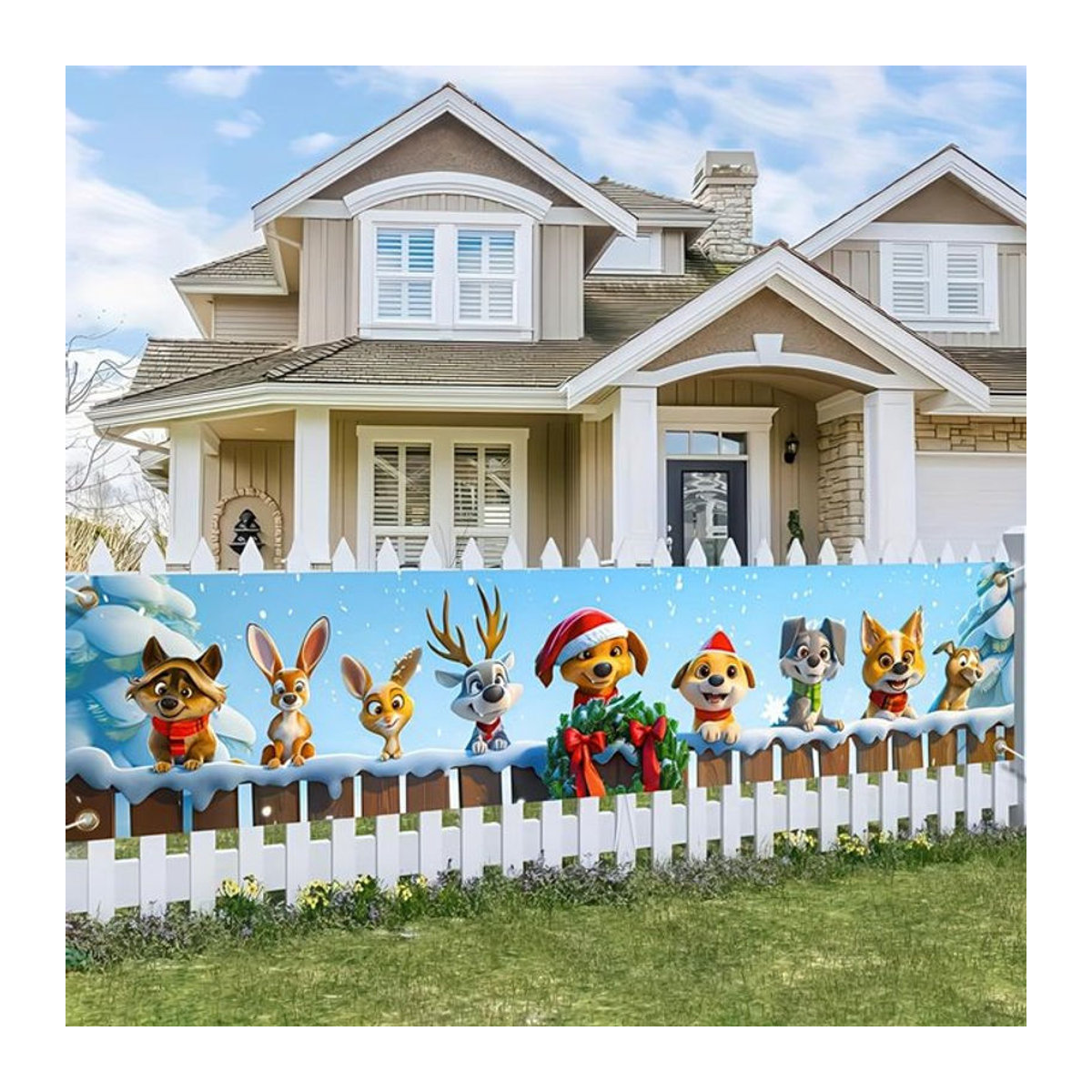 VIKAMA Weihnachtshintergrund mit Tier-Motiv für Kinder, mehrfarbig, rechteckig, B: 180 cm, H: 35 cm - Bild 1