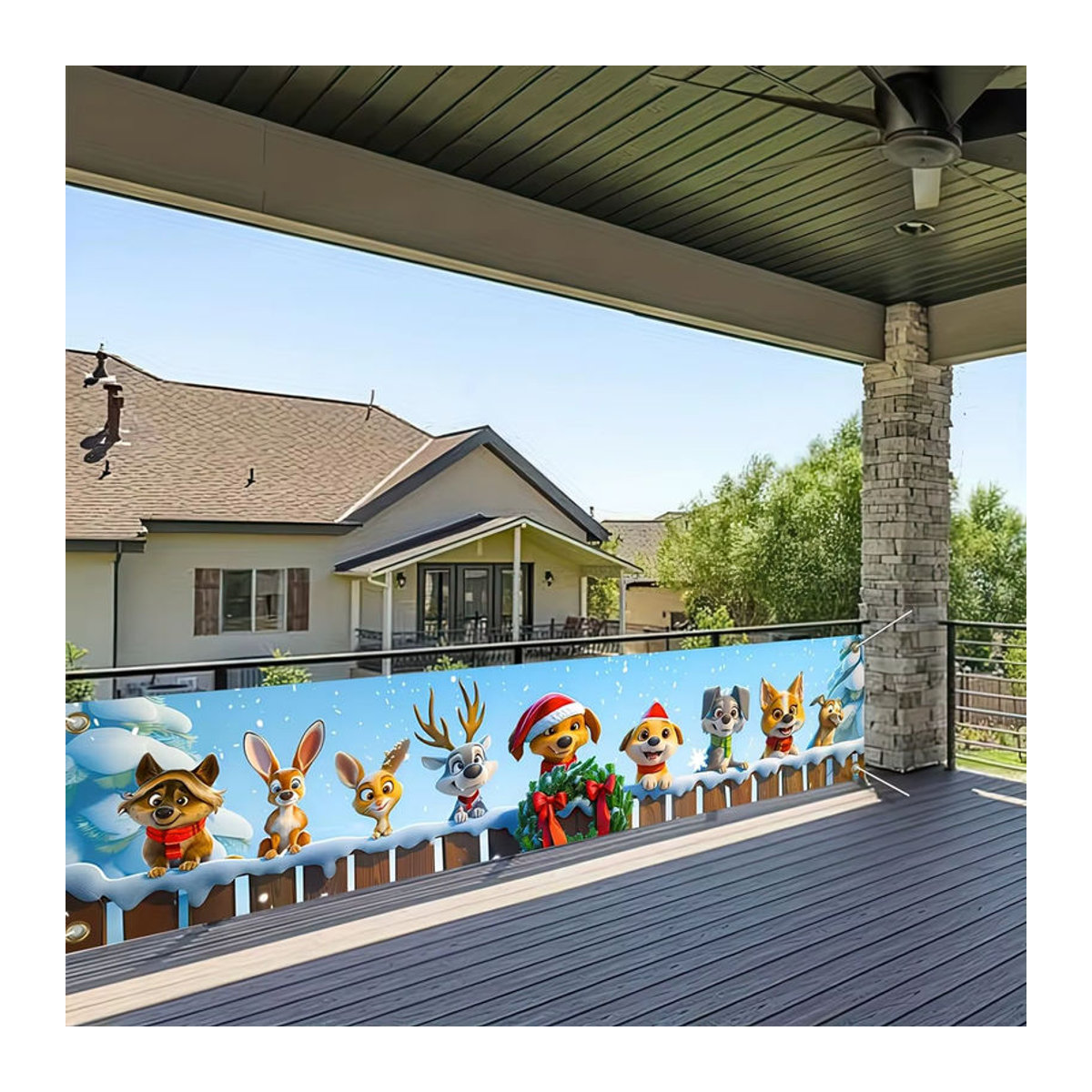 VIKAMA Weihnachtshintergrund mit Tier-Motiv für Kinder, mehrfarbig, rechteckig, B: 180 cm, H: 35 cm - Bild 2