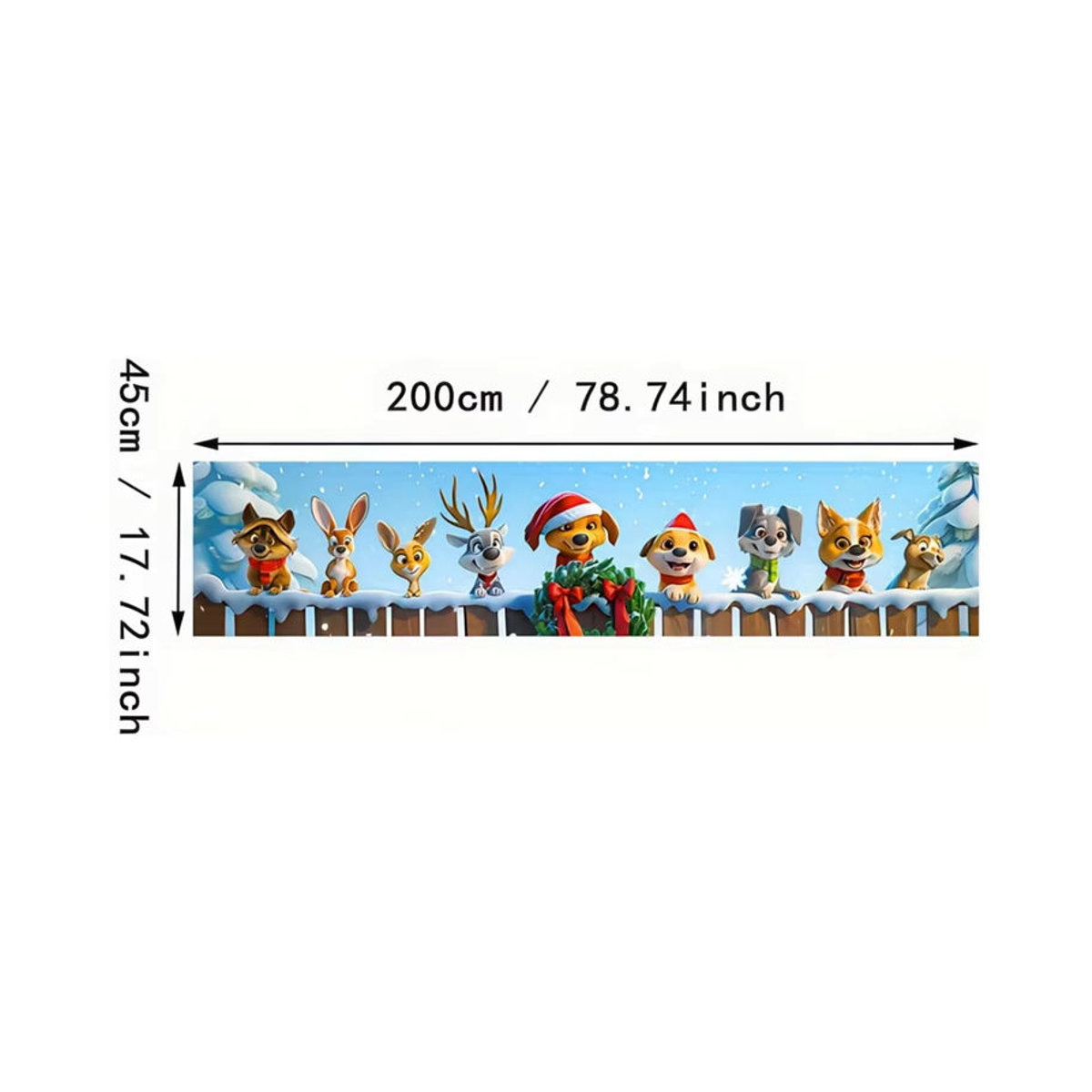 VIKAMA Weihnachtshintergrund mit Tier-Motiv für Kinder, mehrfarbig, rechteckig, B: 180 cm, H: 35 cm - Bild 3