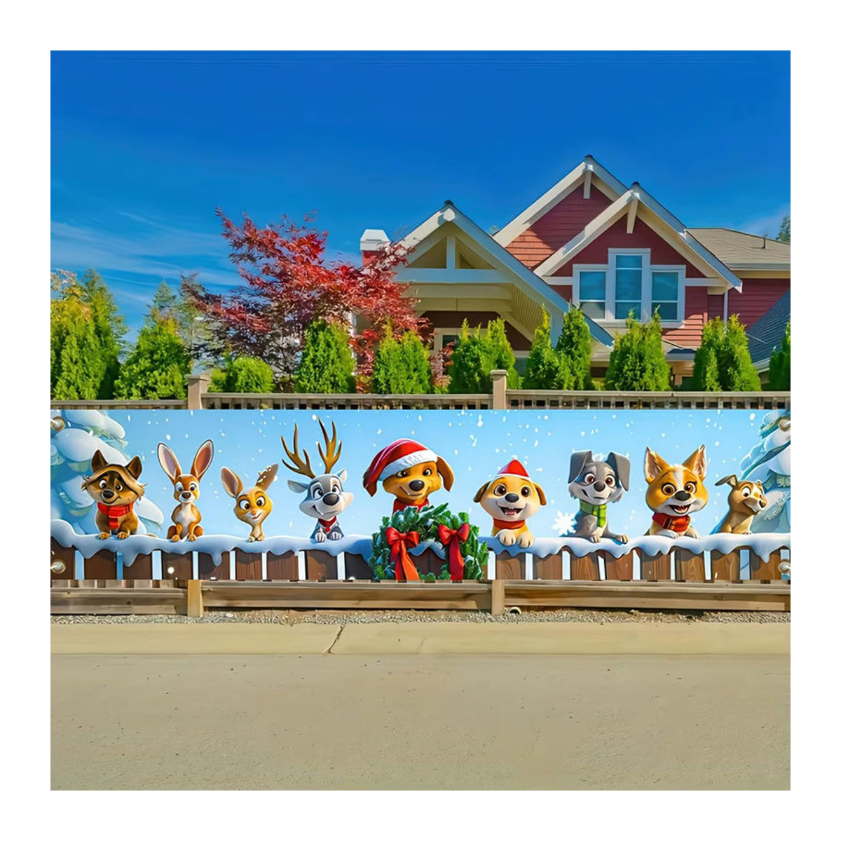 VIKAMA Weihnachtshintergrund mit Tier-Motiv für Kinder, mehrfarbig, rechteckig, B: 180 cm, H: 35 cm - Bild 4
