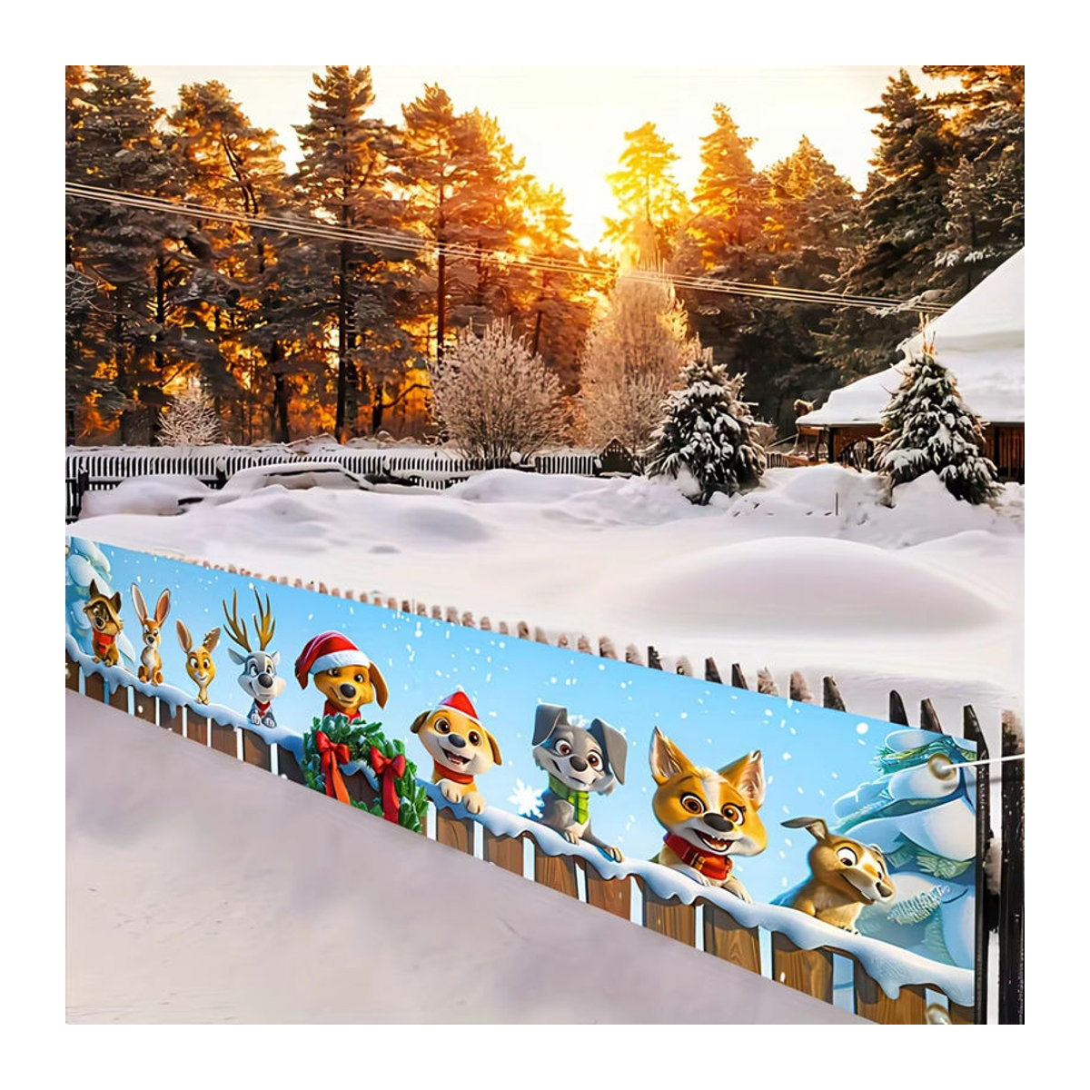VIKAMA Weihnachtshintergrund mit Tier-Motiv für Kinder, mehrfarbig, rechteckig, B: 180 cm, H: 35 cm - Bild 5