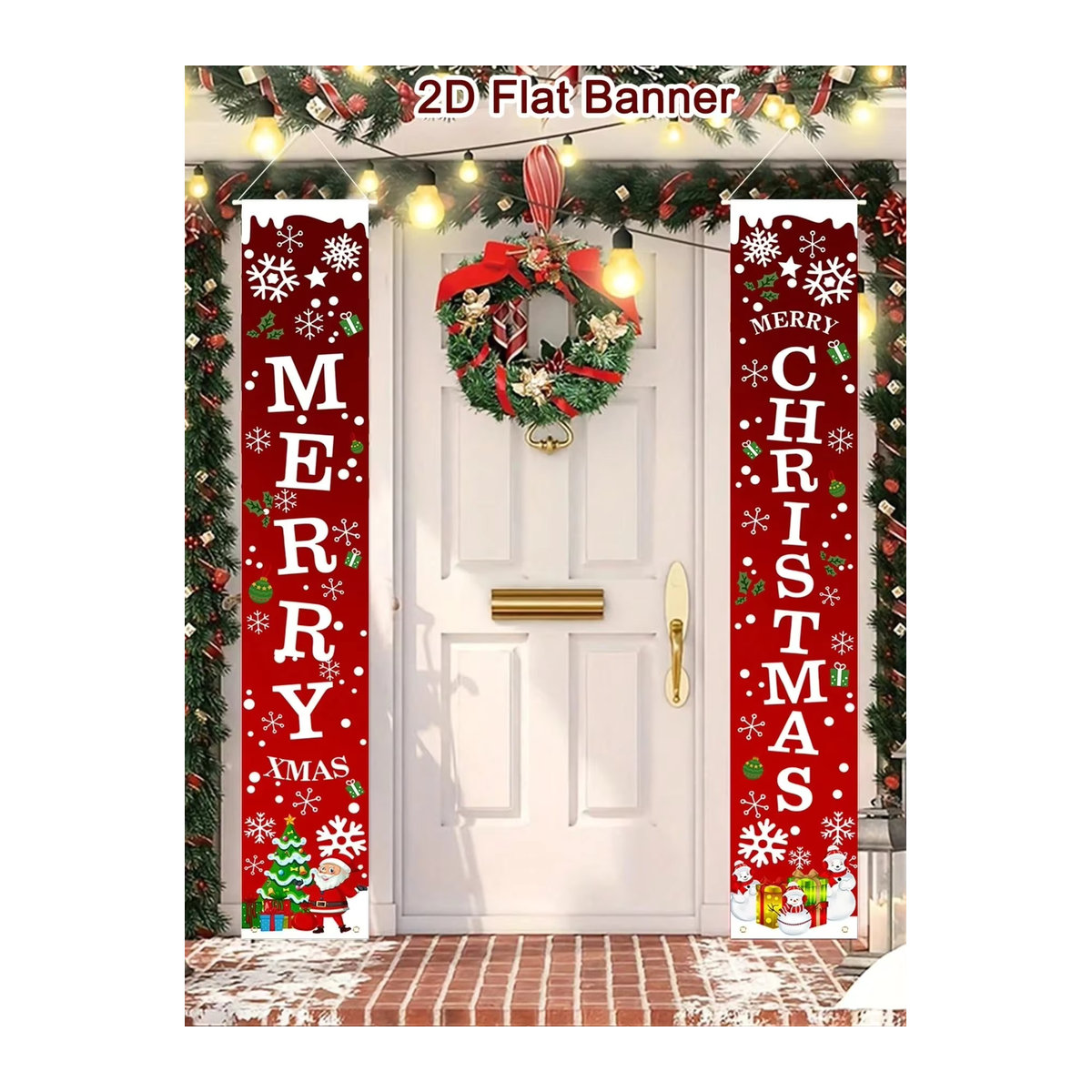 VIKAMA Weihnachtsmann-Banner und Schneemann-Türpaar als Weihnachtsdekoration in Rot, Textil, B/H: 180 x 30 cm - Bild 1
