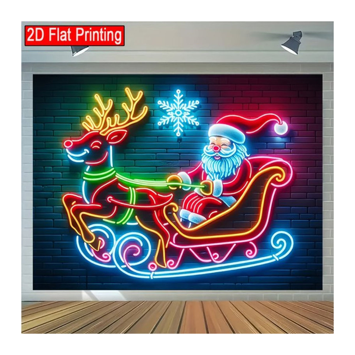 VIKAMA Weihnachtsmann mit Rentier und Schlitten Wandteppich als mehrfarbige Textildekoration für Weihnachten - Bild 1