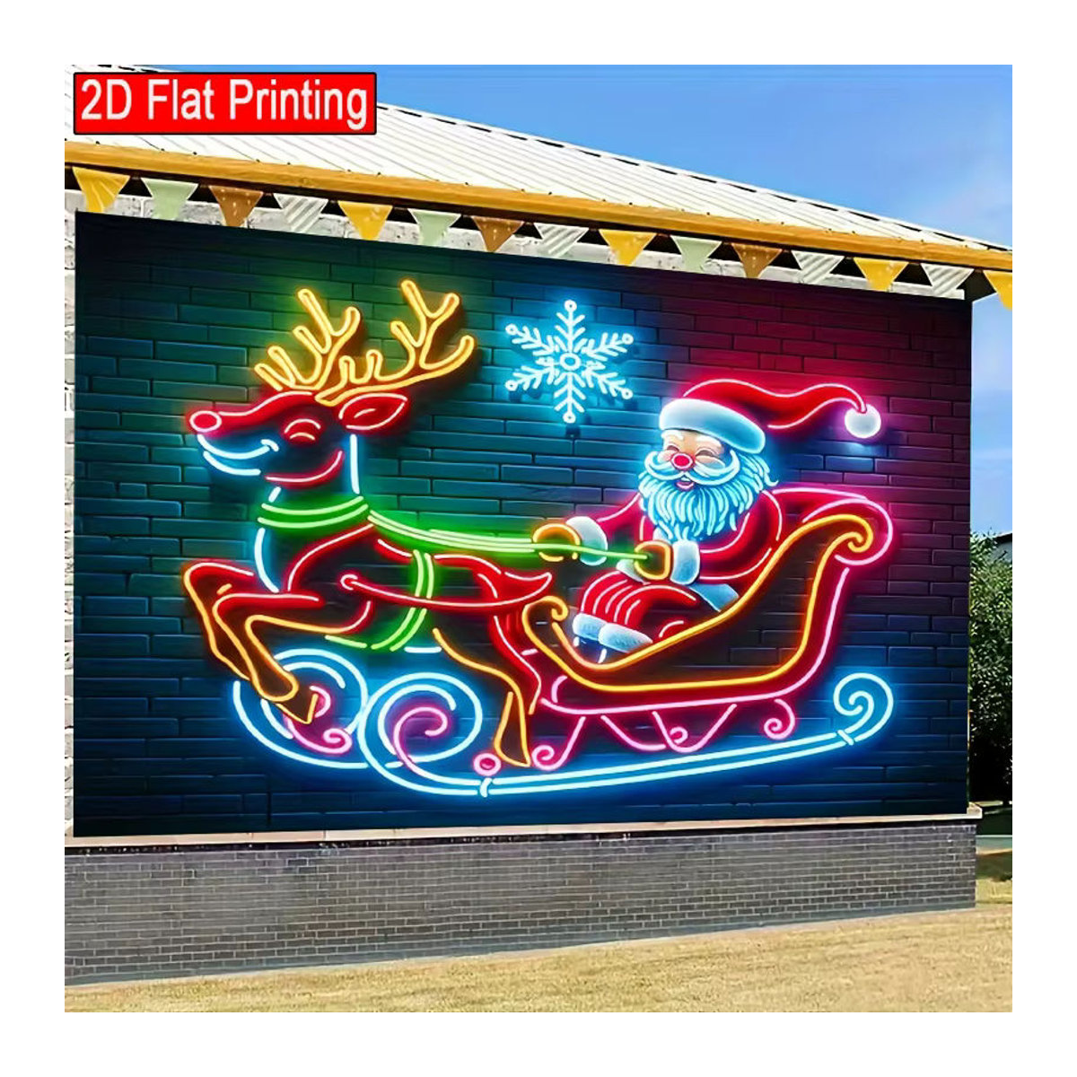 VIKAMA Weihnachtsmann mit Rentier und Schlitten Wandteppich als mehrfarbige Textildekoration für Weihnachten - Bild 3