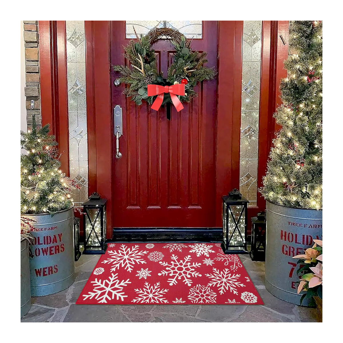 VIKAMA Weihnachtsmann-Teppich in Rot, rutschfeste und wasserabsorbierende Bodenmatte für Flur und Balkon - Bild 1