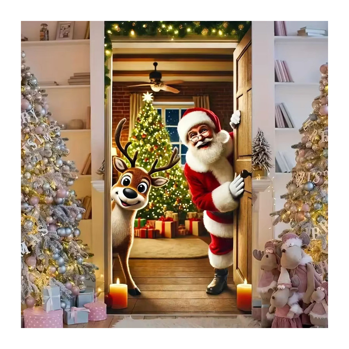VIKAMA Weihnachtsmann-Türvorhang mit Rentier-Motiv in Mehrfarbig für deine Weihnachtsdekoration - Bild 2