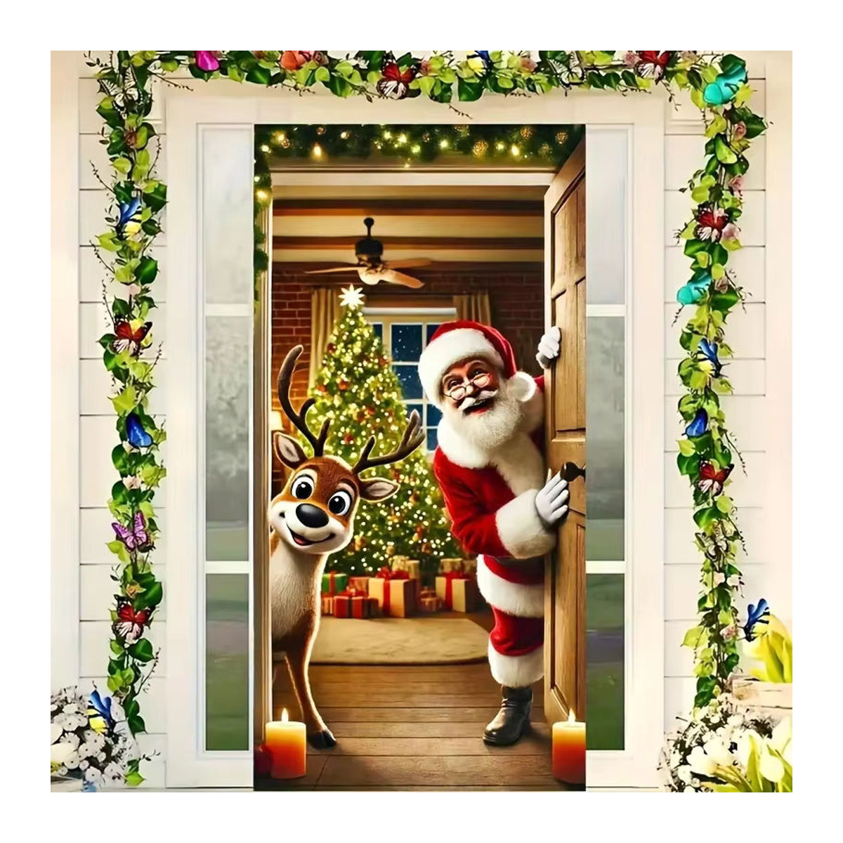 VIKAMA Weihnachtsmann-Türvorhang mit Rentier-Motiv in Mehrfarbig für deine Weihnachtsdekoration - Bild 4