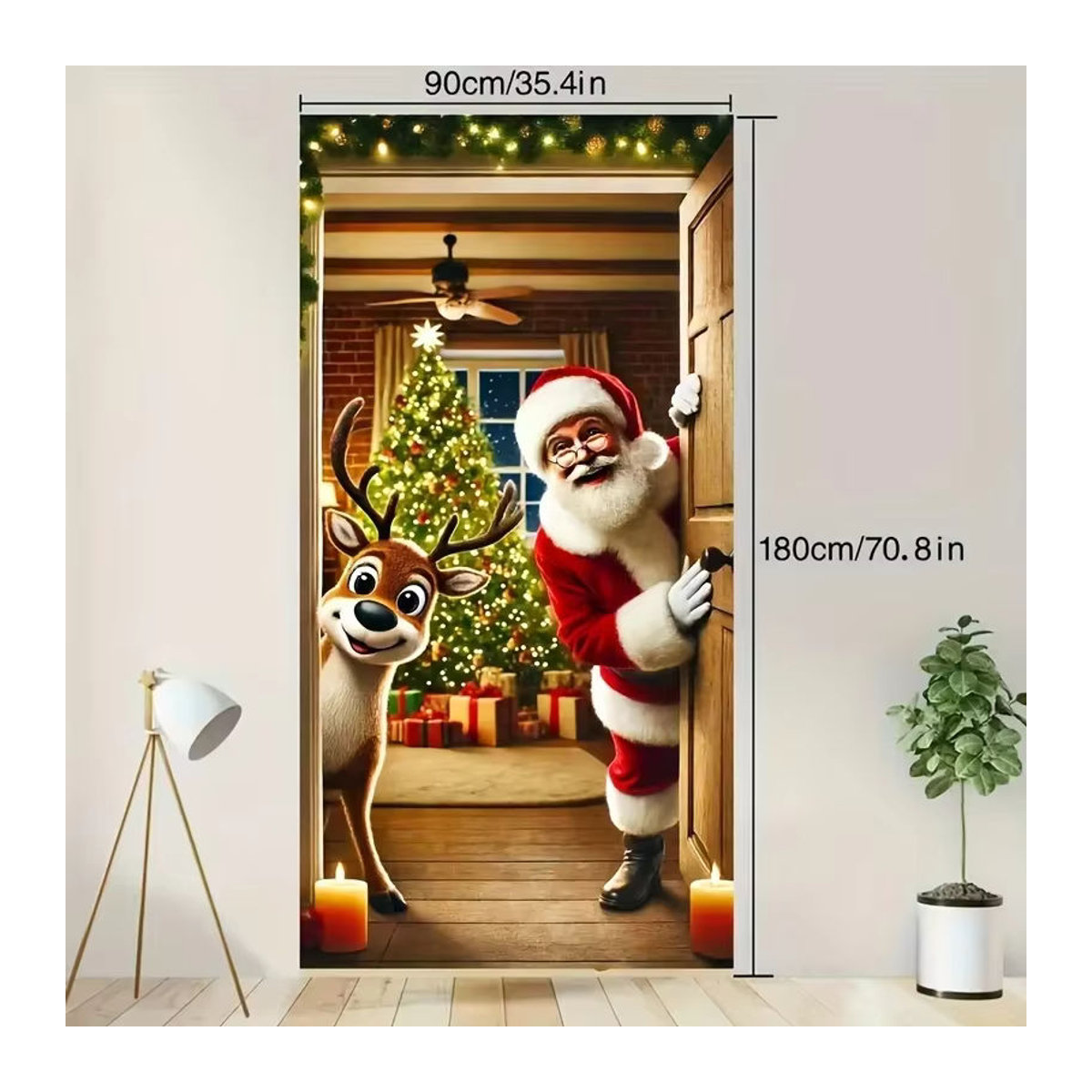 VIKAMA Weihnachtsmann-Türvorhang mit Rentier-Motiv in Mehrfarbig für deine Weihnachtsdekoration - Bild 5