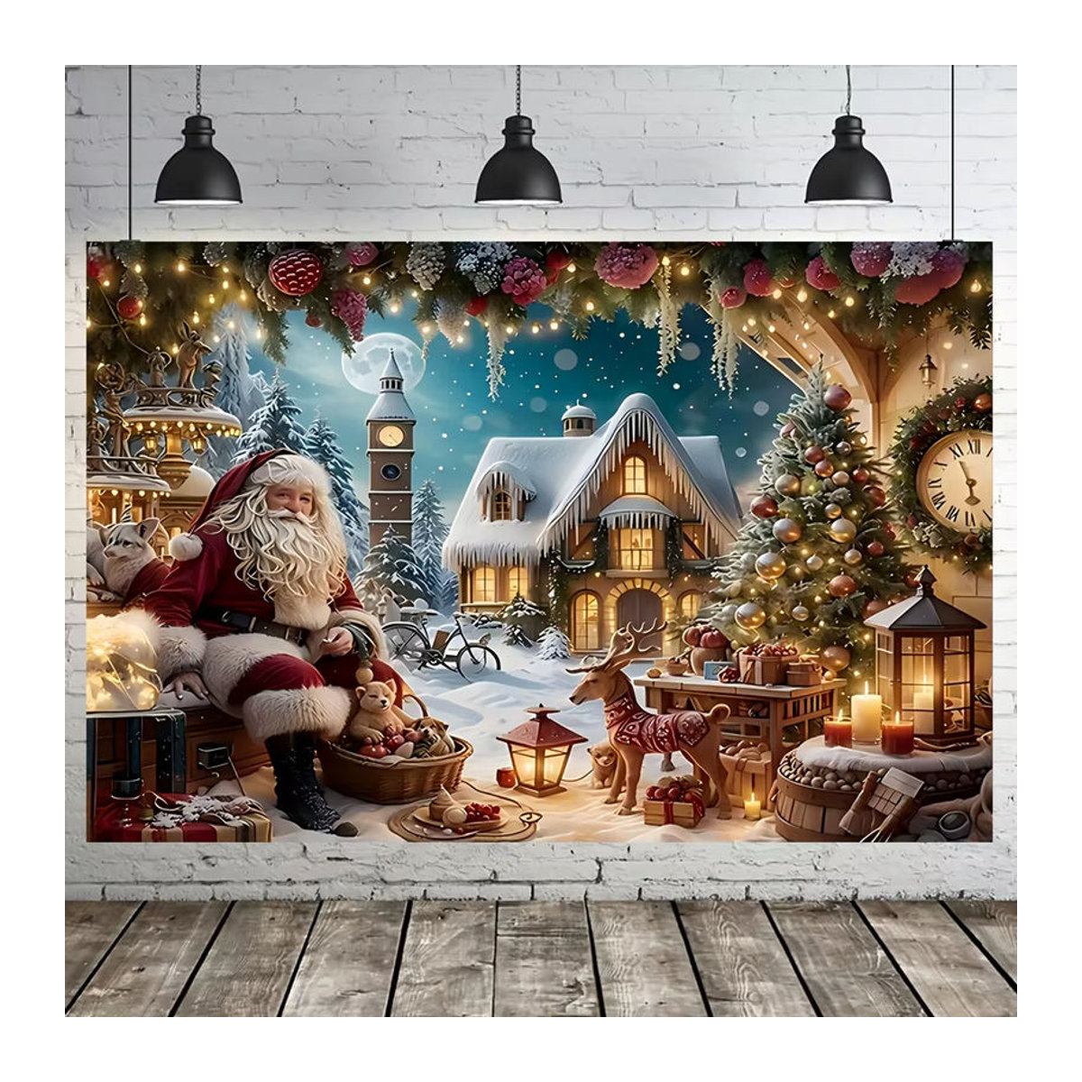 VIKAMA Weihnachtsmann Wandteppich mit Schneelandschaft, mehrfarbig, rechteckig, Textil-Wanddekoration für Wohnzimmer und Kinderzimmer - Bild 2