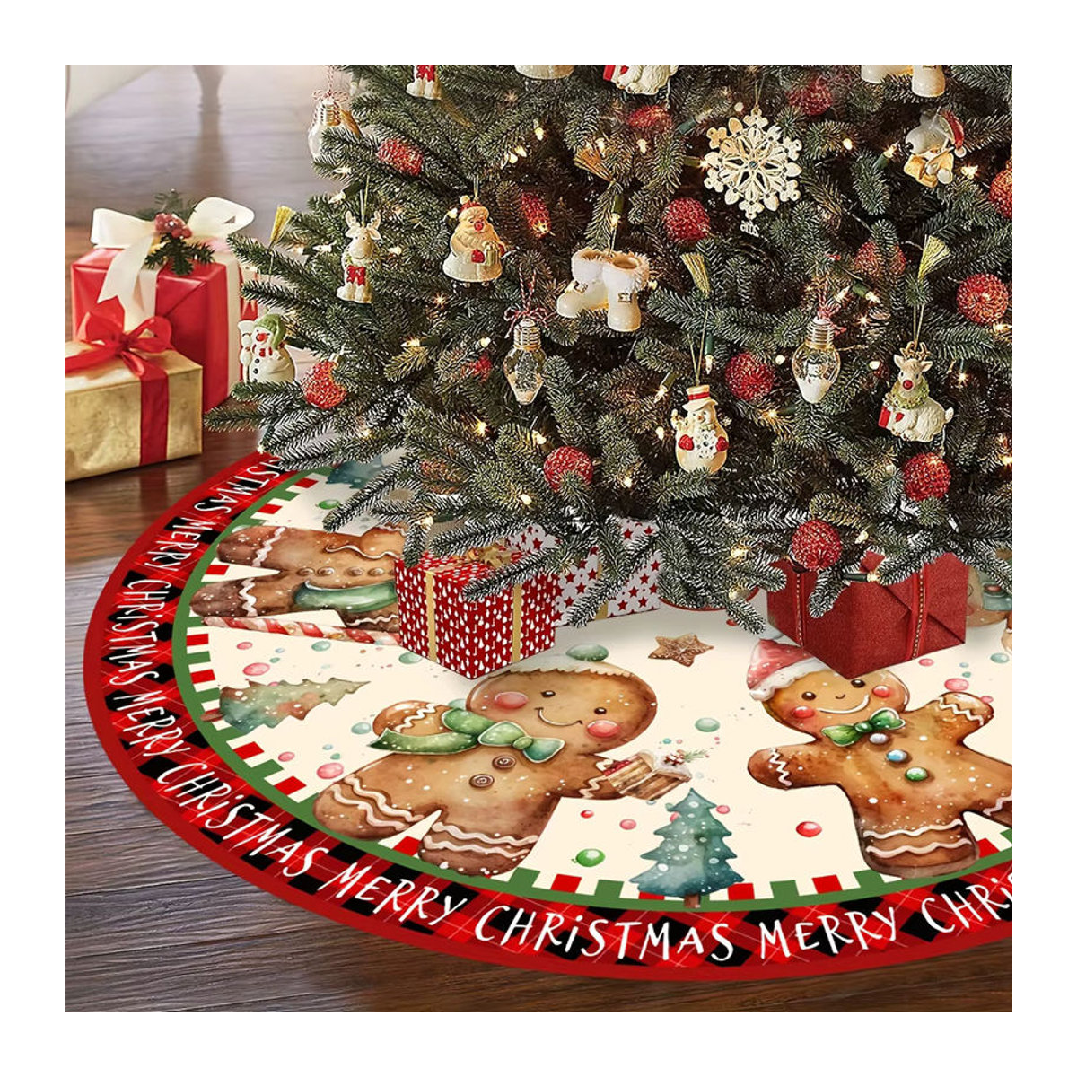 VIKAMA Weihnachtsmatte mit Lebkuchenmann-Design für Indoor und Outdoor, rund, mehrfarbig - Bild 3