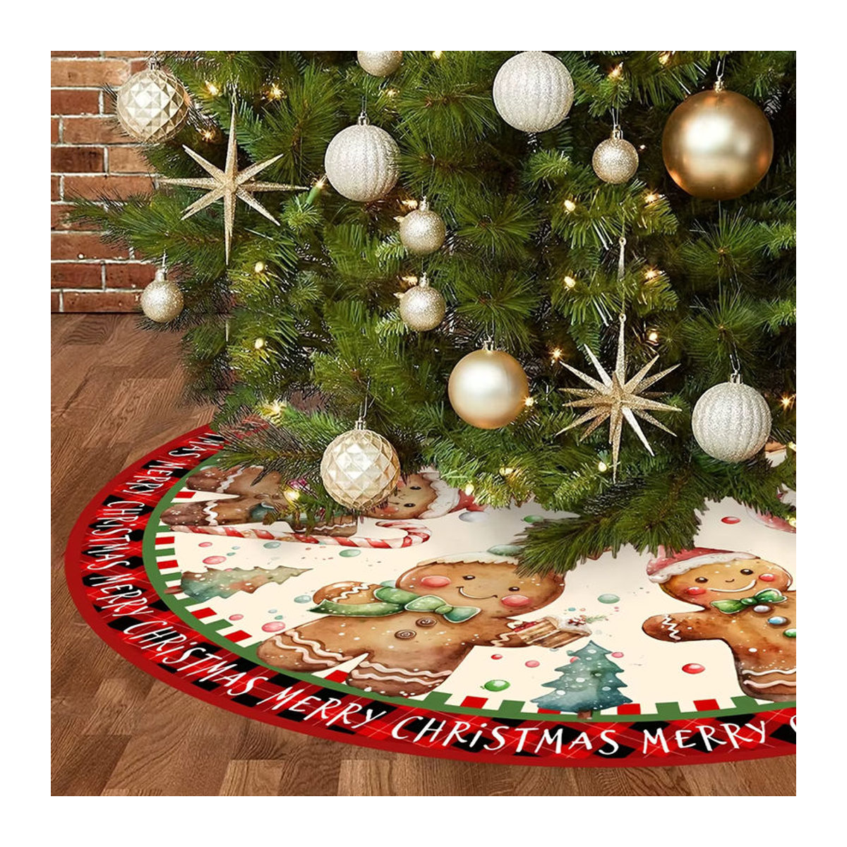 VIKAMA Weihnachtsmatte mit Lebkuchenmann-Design für Indoor und Outdoor, rund, mehrfarbig - Bild 6