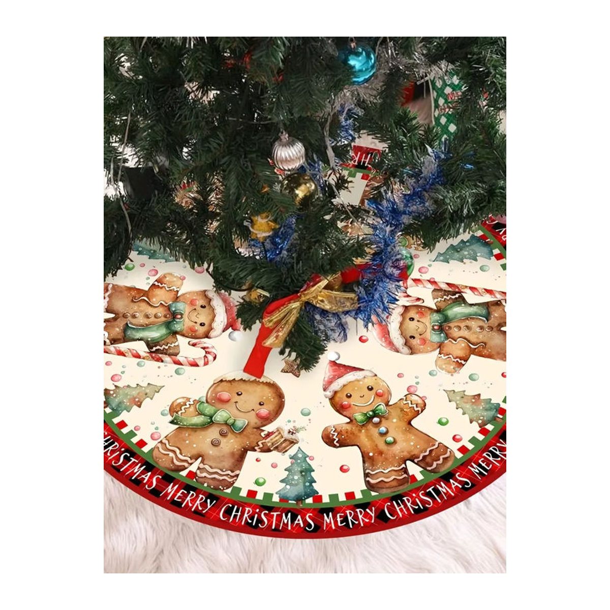 VIKAMA Weihnachtsmatte mit Lebkuchenmann-Design für Indoor und Outdoor, rund, mehrfarbig - Bild 7