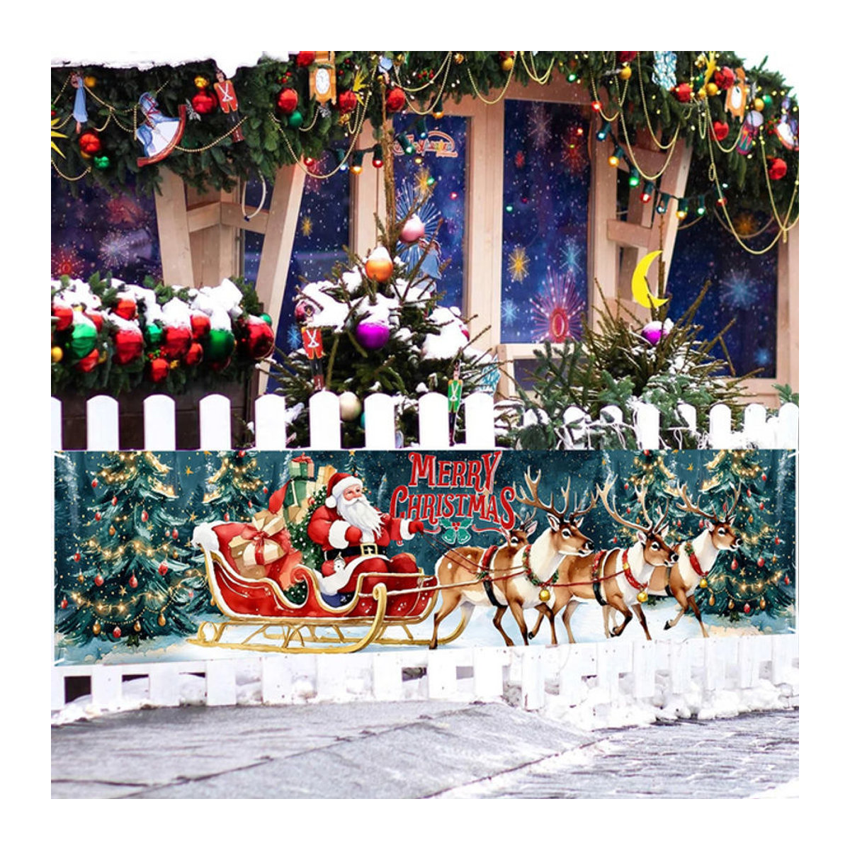VIKAMA Weihnachtsschlitten-Hängebanner mehrfarbig aus Textil für die Weihnachtsdekoration - Bild 1