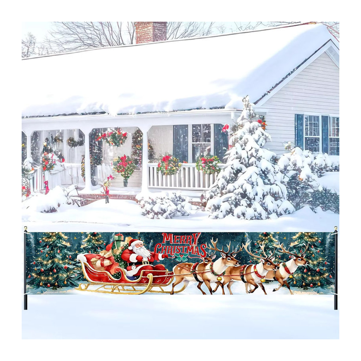 VIKAMA Weihnachtsschlitten-Hängebanner mehrfarbig aus Textil für die Weihnachtsdekoration - Bild 4