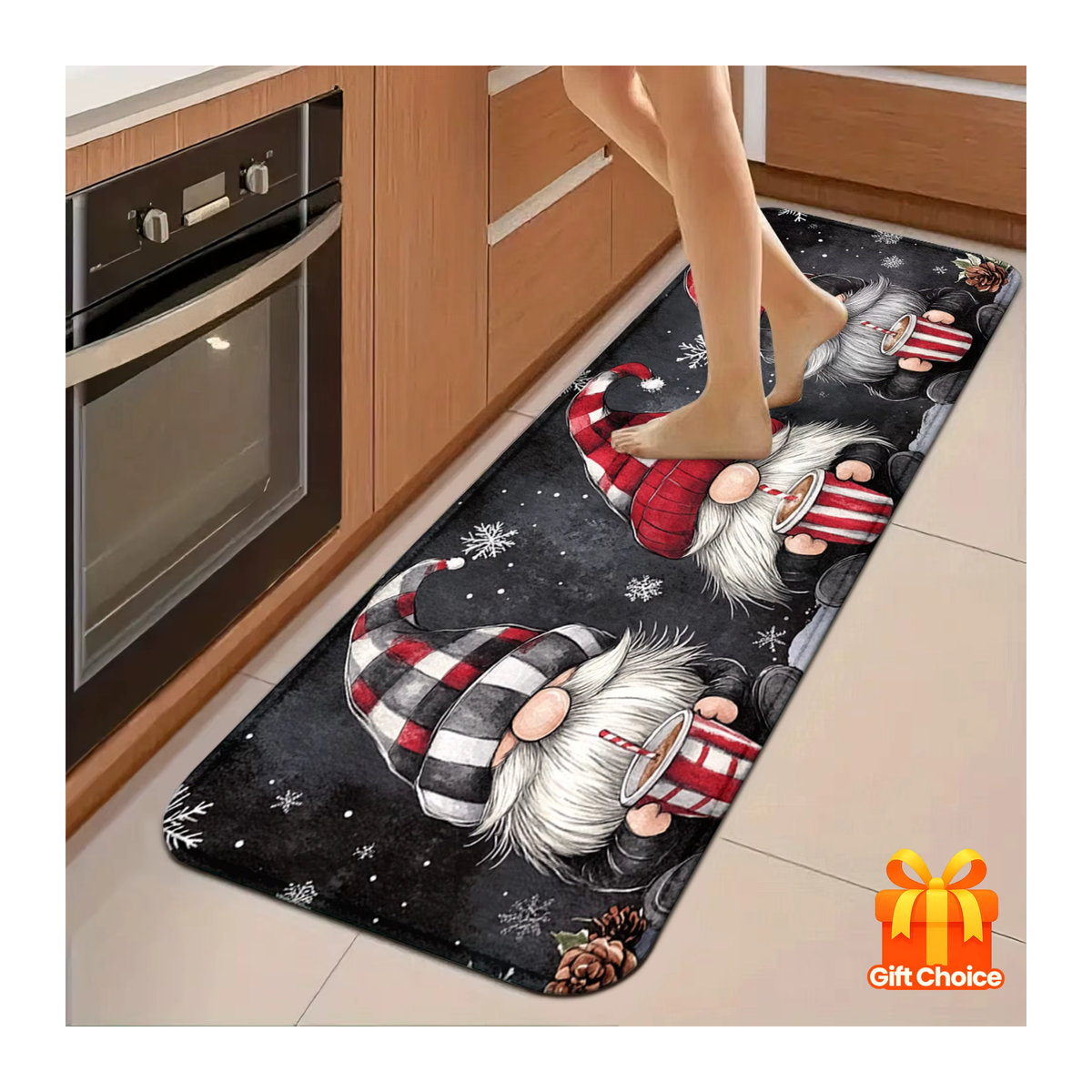 VIKAMA Weihnachtsteppich Charming Little Dwarf weiche Bodenmatte für Wohnzimmer, Schlafzimmer und Flur, mehrfarbig - Bild 2