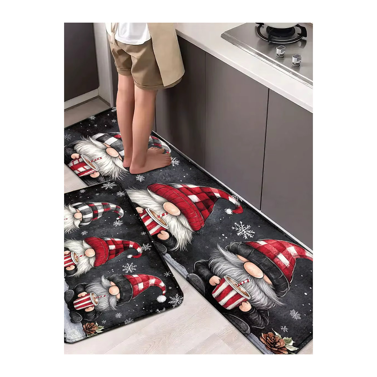 VIKAMA Weihnachtsteppich Charming Little Dwarf weiche Bodenmatte für Wohnzimmer, Schlafzimmer und Flur, mehrfarbig - Bild 6