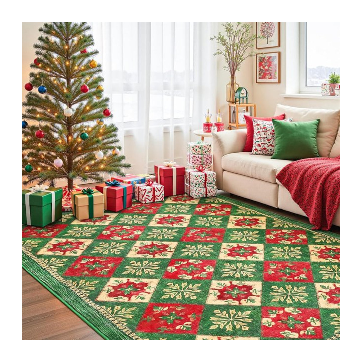 VIKAMA Weihnachtsteppich mehrfarbig, weich und rutschfest für Wohnzimmer und Schlafzimmer - Bild 1