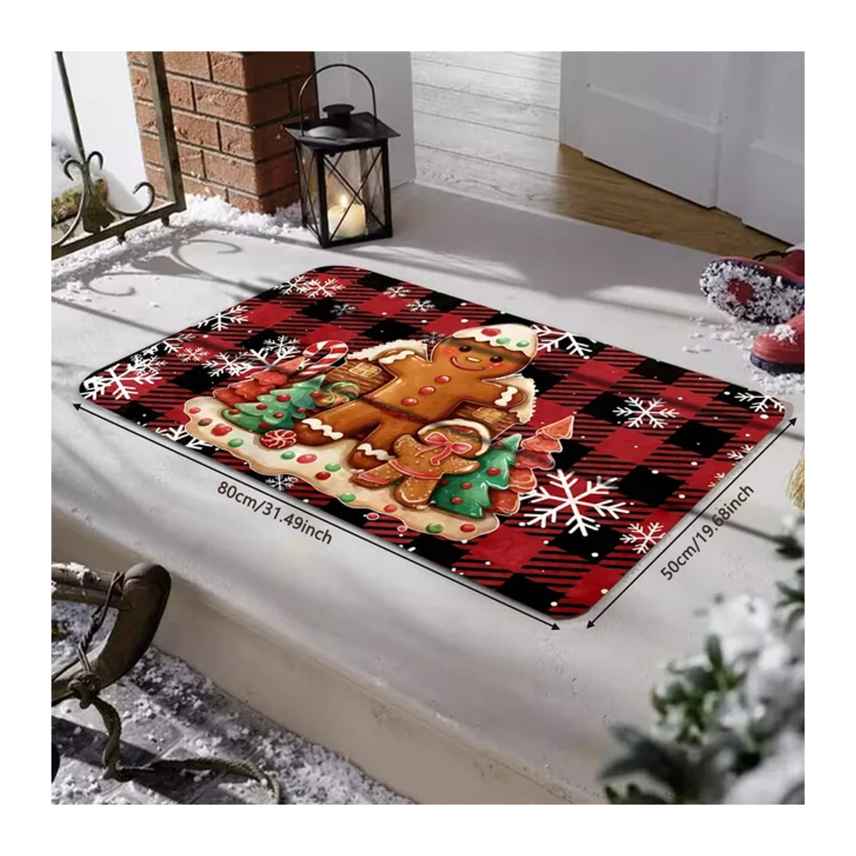 Vikama Weihnachtsteppich mit Schneeflocken und Lebkuchenmann Muster, rutschfeste Kristall-Samt Fußmatte für Wohnzimmer, Schlafzimmer und Küche, mehrfarbig - Bild 1