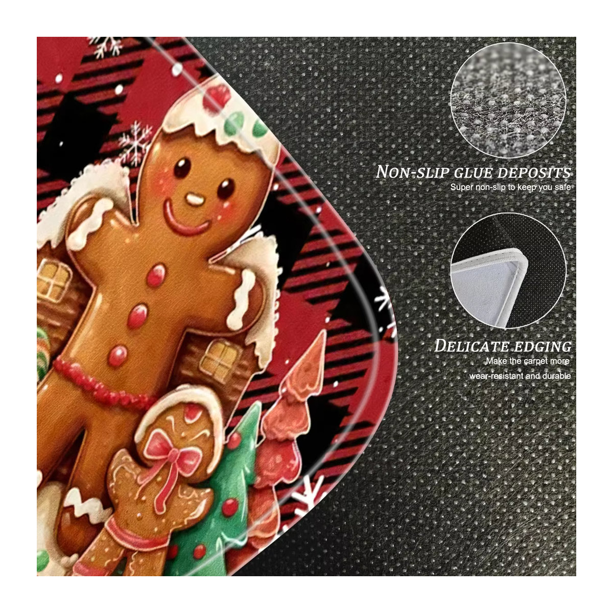 Vikama Weihnachtsteppich mit Schneeflocken und Lebkuchenmann Muster, rutschfeste Kristall-Samt Fußmatte für Wohnzimmer, Schlafzimmer und Küche, mehrfarbig - Bild 4