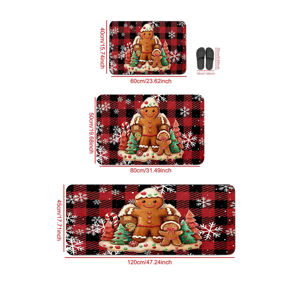 Vikama Weihnachtsteppich mit Schneeflocken und Lebkuchenmann Muster, rutschfeste Kristall-Samt Fußmatte für Wohnzimmer, Schlafzimmer und Küche, mehrfarbig - Bild 6