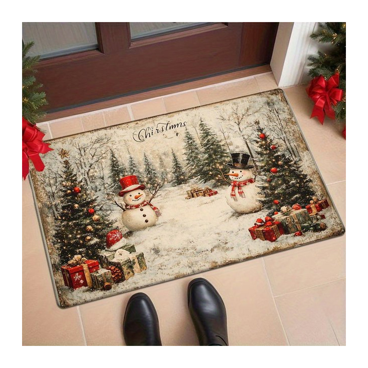 VIKAMA Weihnachtsteppich Willkommensmatte als mehrfarbige Bodenmatte für Wohnzimmer und Schlafzimmer - Bild 1