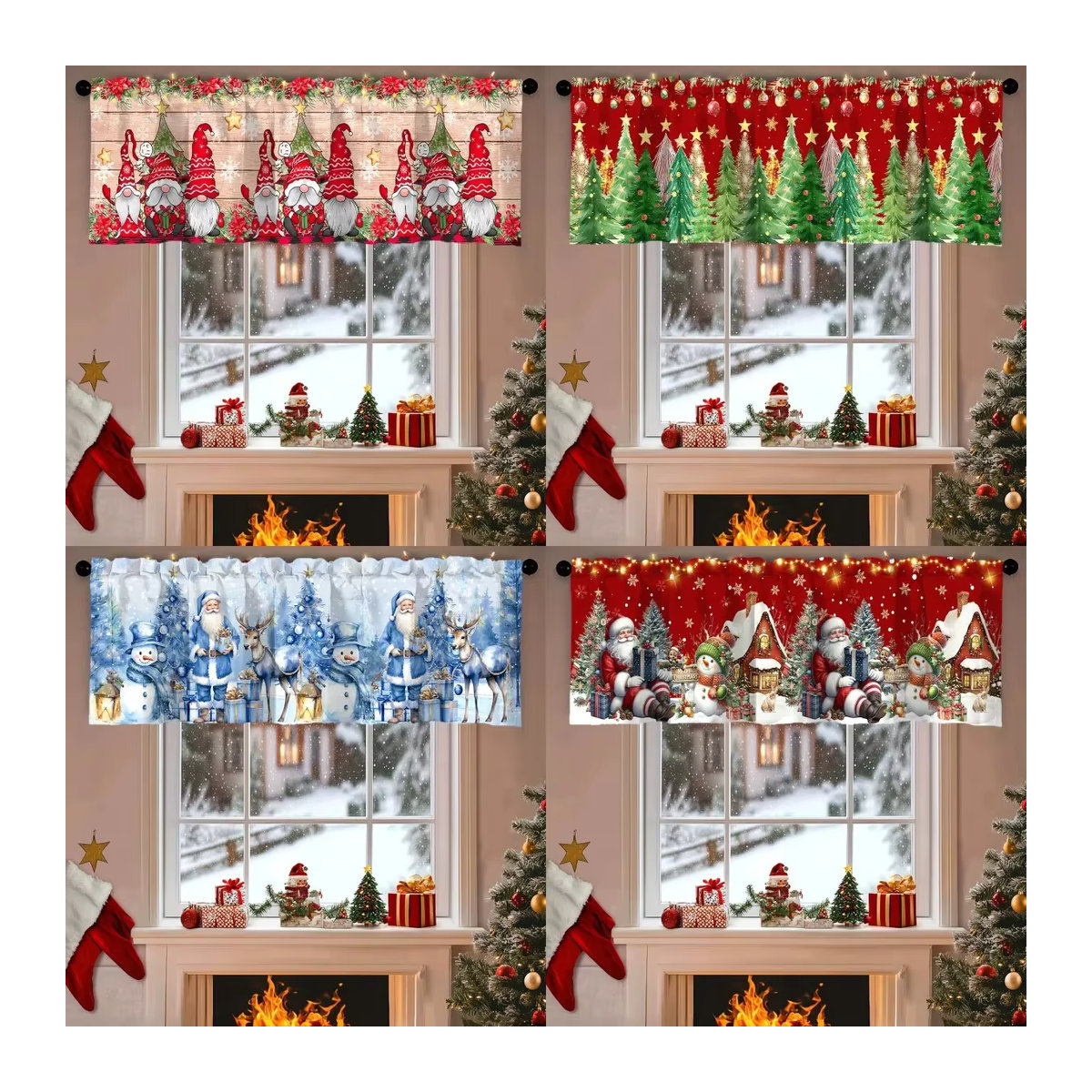 VIKAMA Weihnachtsvorhang als kurzes Banner mit Stange und Tasche in Rot für deine Weihnachtsdekoration im Innenbereich - Bild 3