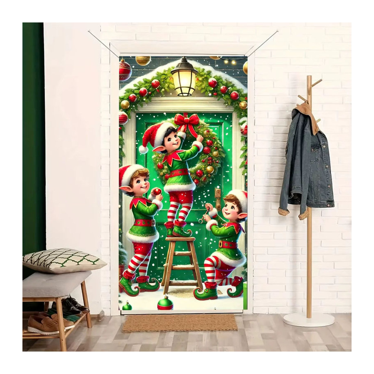 VIKAMA Weihnachtswandteppich als hängende Dekoration für Weihnachten, mehrfarbig, B/H: 120 x 60 cm - Bild 6